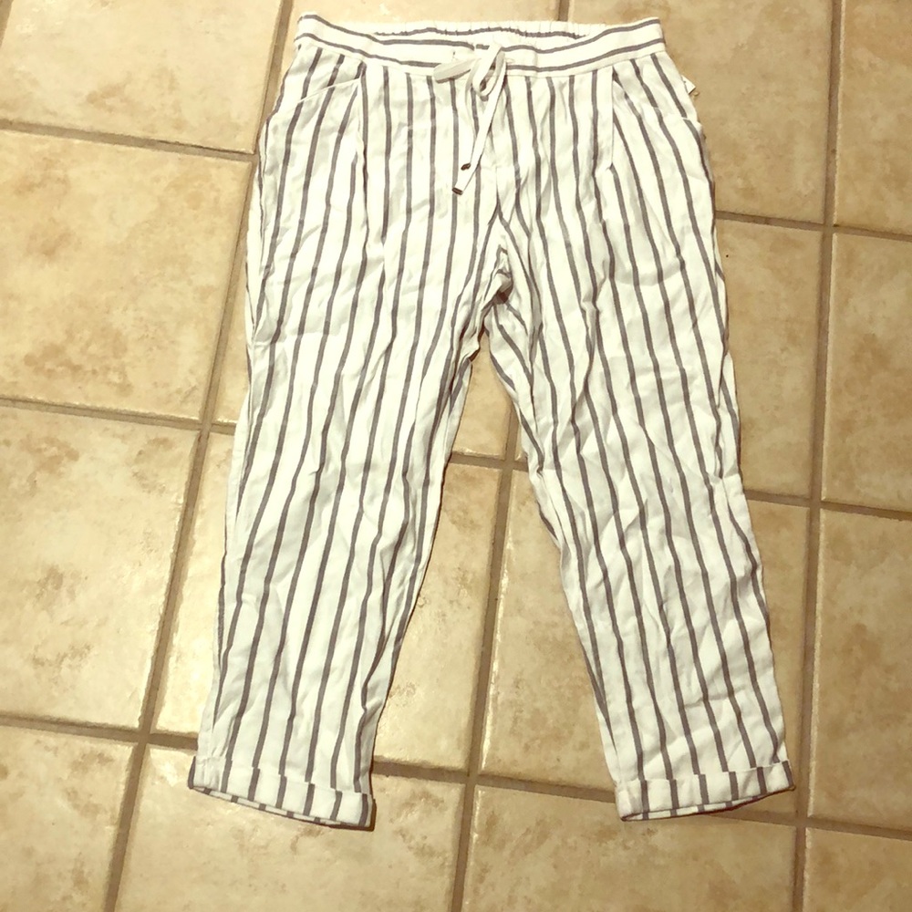 White Linen striped pants